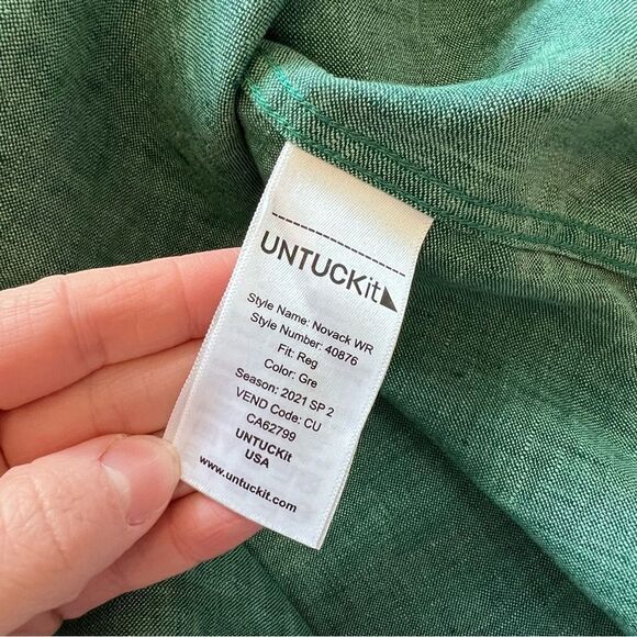 Mens untuckit Green linen wrinkle resistant button down shirt men’s size M - Picture 5 of 8